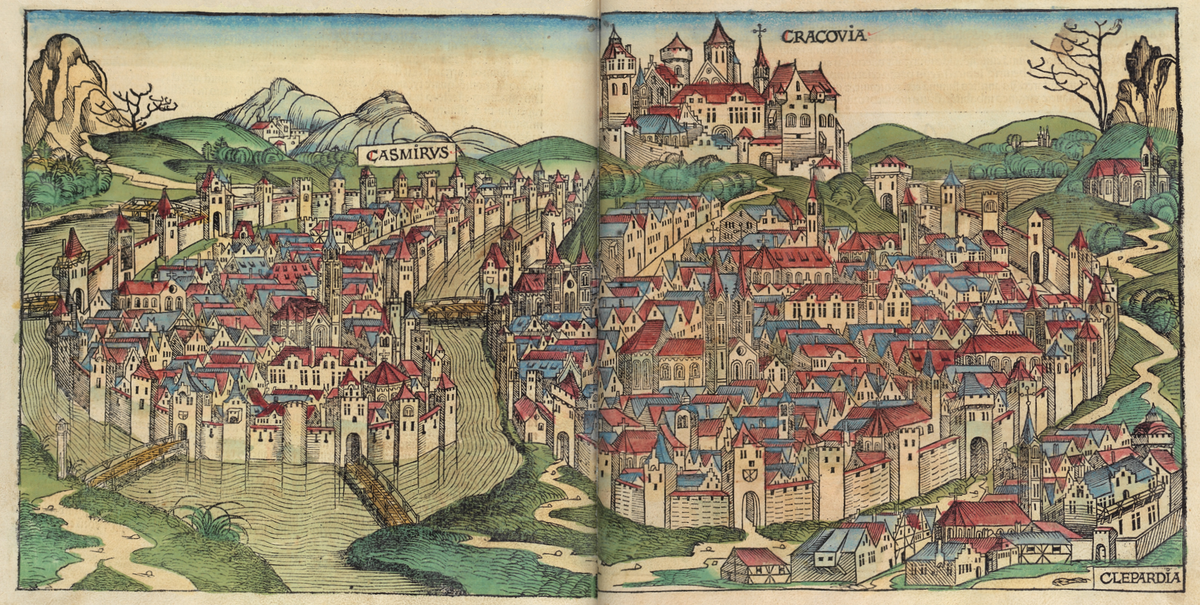 Widok Krakowa w Kronice Hartmanna Schedla 1493